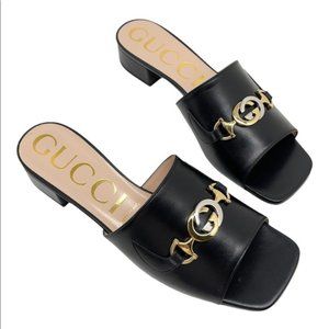 GUCCI ZUMI BLACK LEATHER SANDALS FLATS NIB